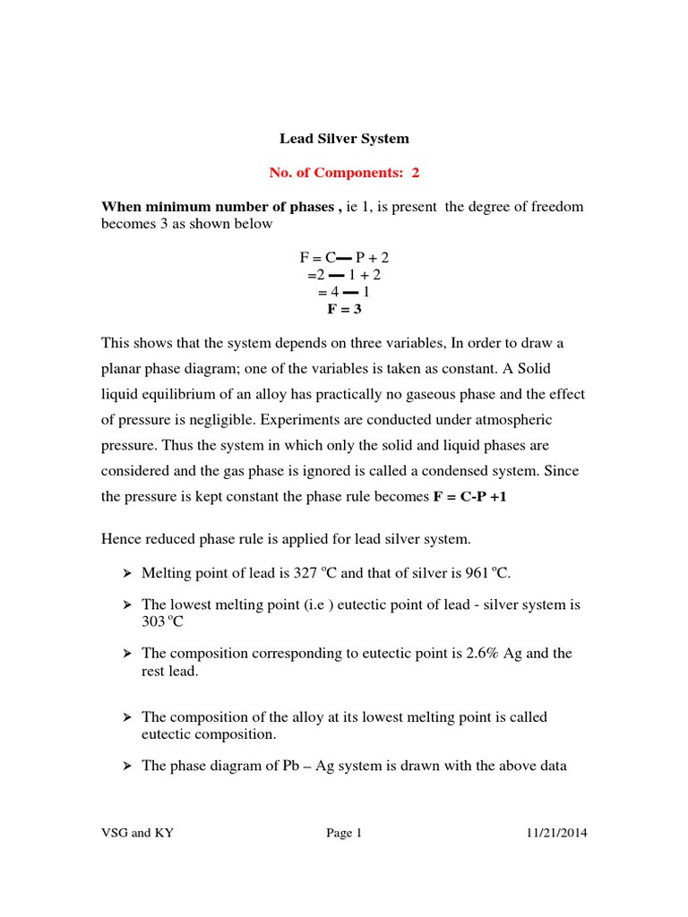 Lead Silver System No. of Components 2 PDF Phase Rule Phase (Matter)
