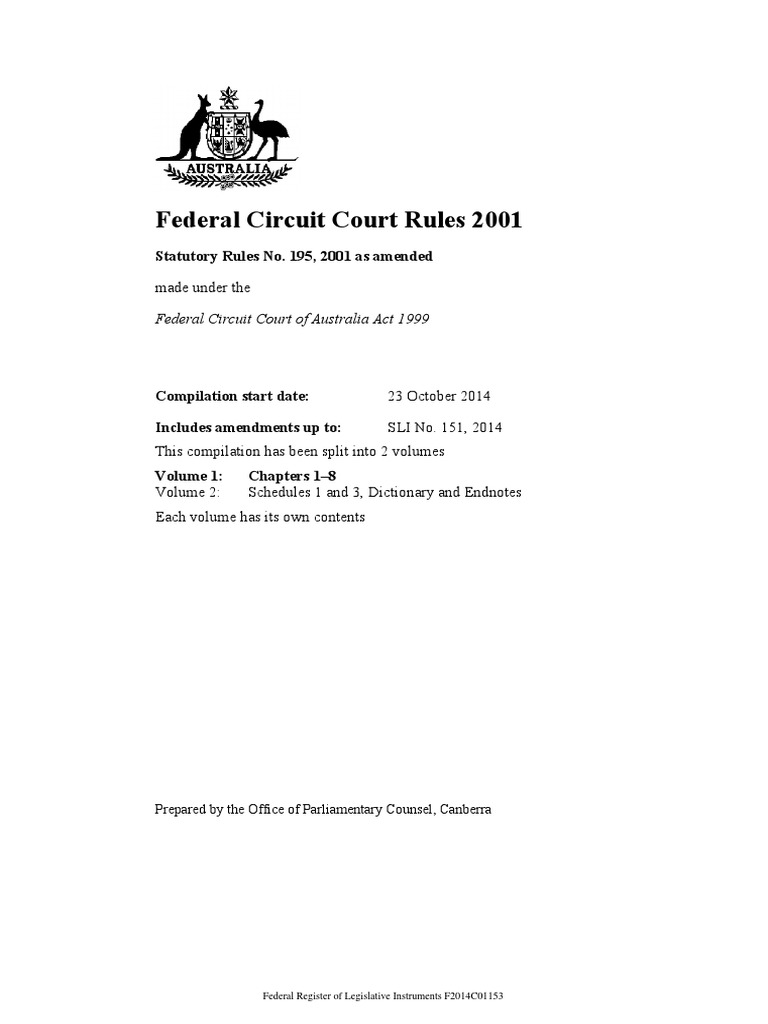 Federal Circuit Court Rules 2001F2014C01153VOL01 PDF Discovery