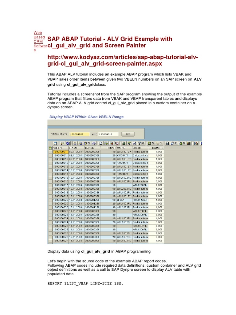ABAP ALV Grid Tutorial with Screen Painter | PDF | Digital Technology ...