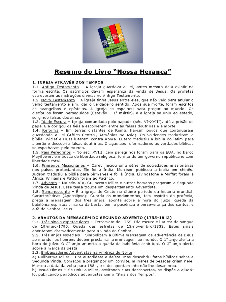 Resumo do Livro "Nossa Herança" | PDF