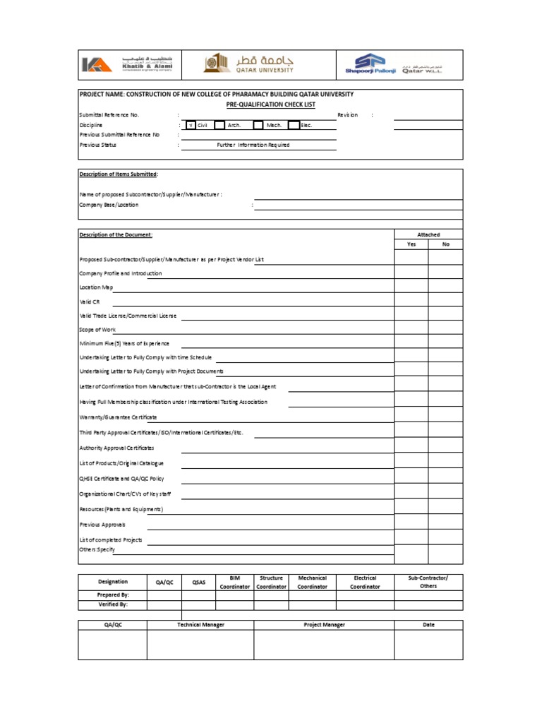 Pre Qualification Check List | PDF