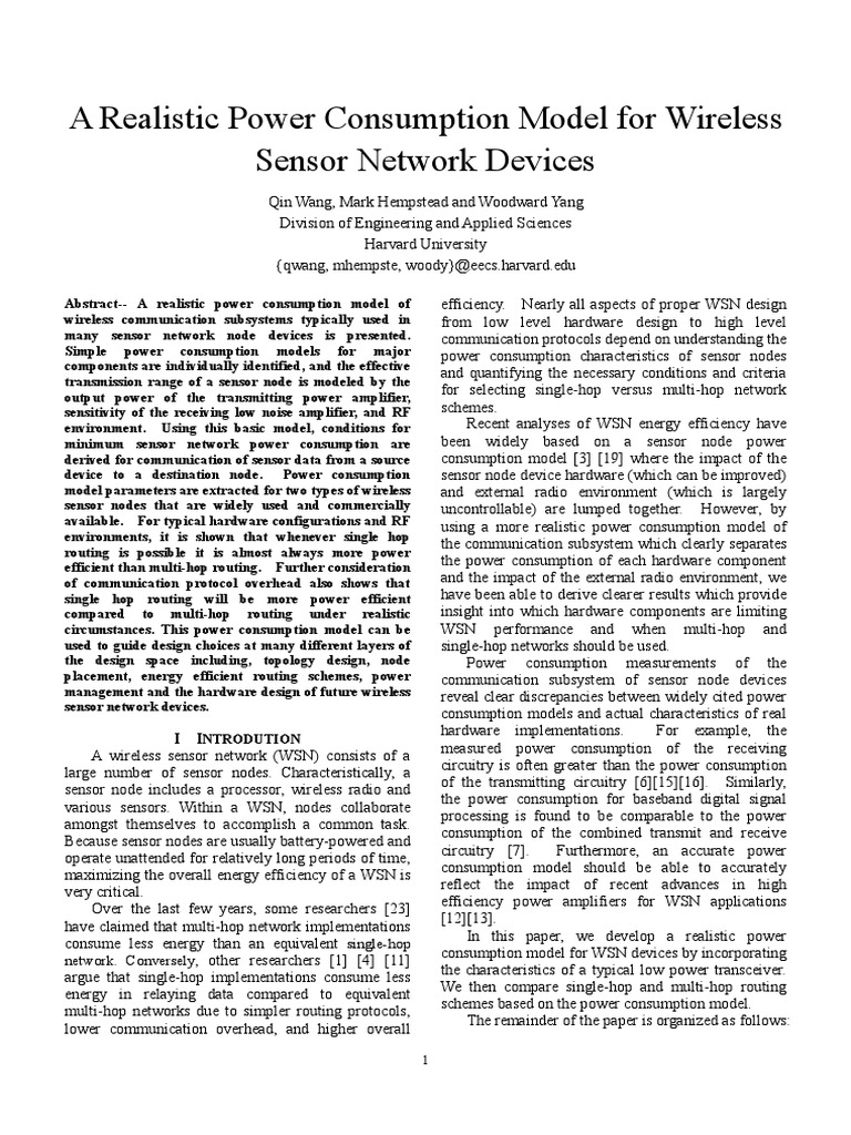 A Realistic Power Consumption Model For Wireless Sensor Network ...