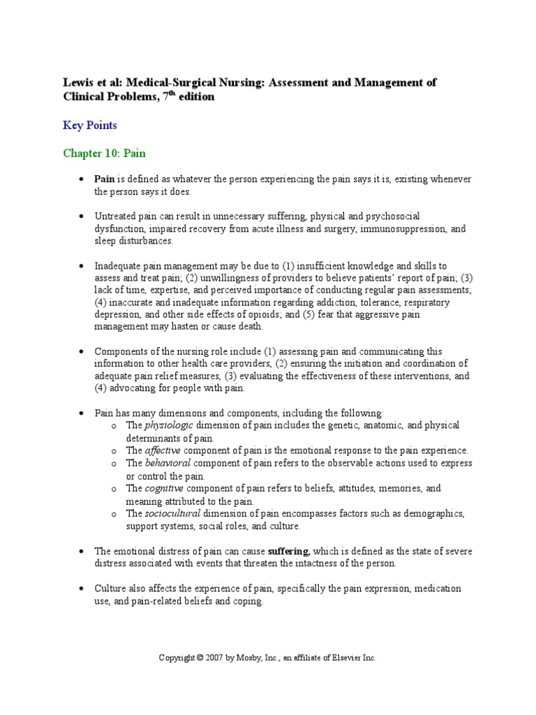 Key Points: Lewis Et Al: Medical-Surgical Nursing: Assessment and ...