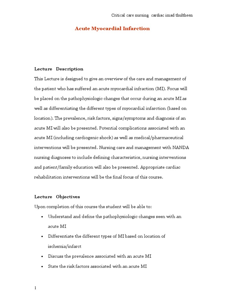 Acute Myocardial Infarction Nursing Care | PDF | Cardiac Arrhythmia | Heart