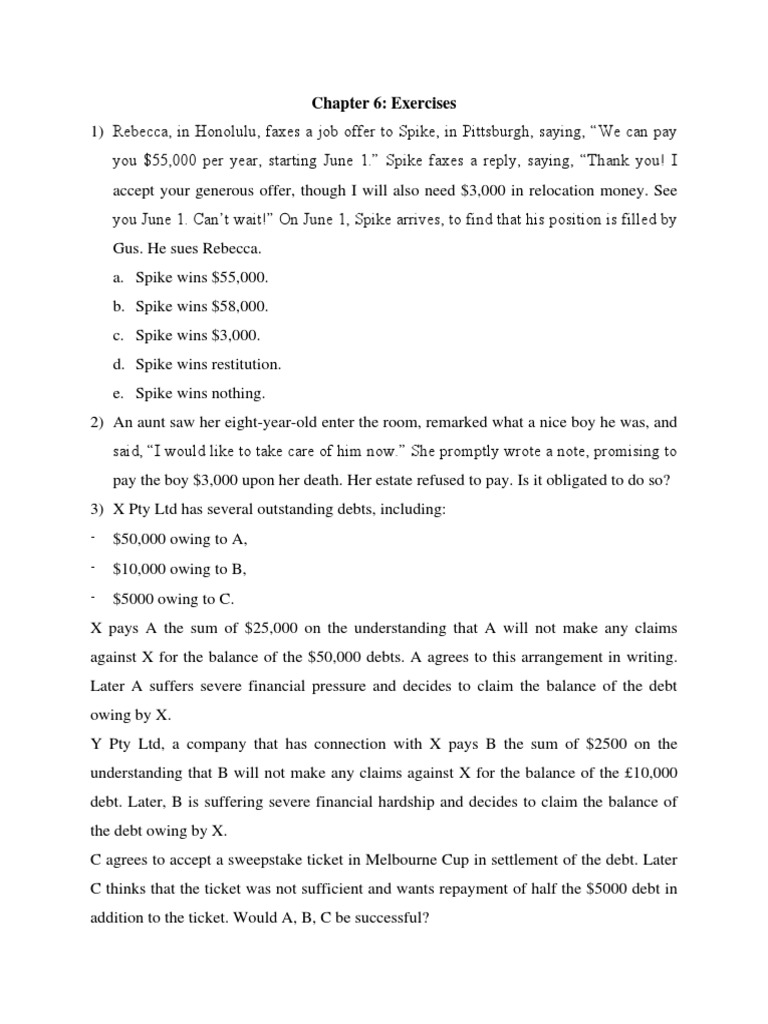 Chapter 6 Exercises | PDF | Debt | Common Law