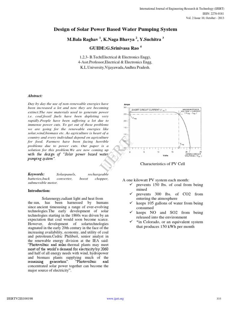 Design of Solar Power Based Water Pumping System | PDF | Photovoltaics ...