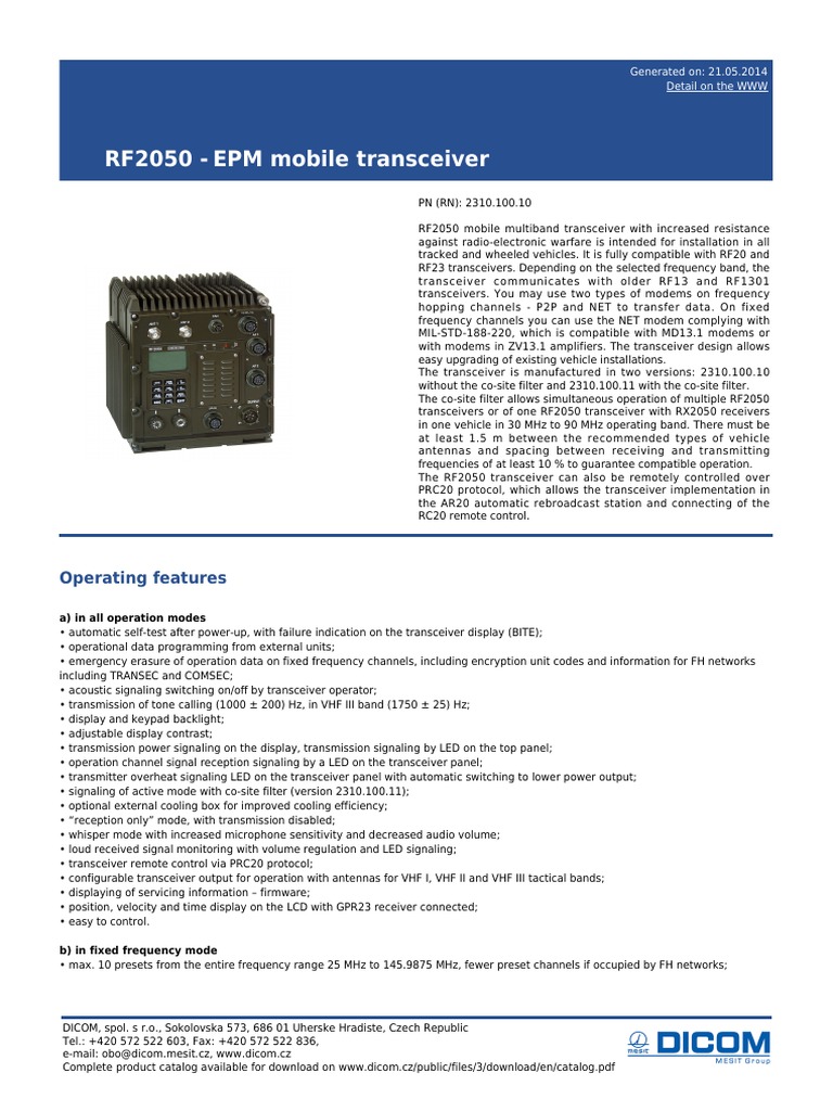 RF2050 Mobile Transceiver Overview | PDF | Very High Frequency | Modem