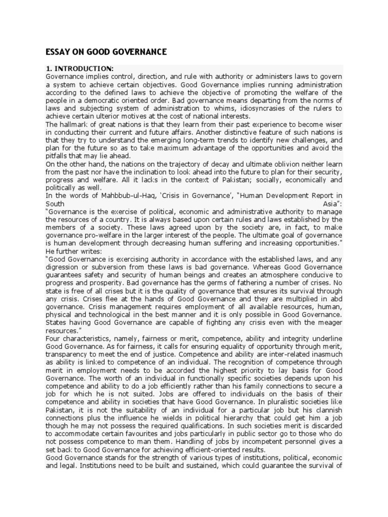 Good governance essay image