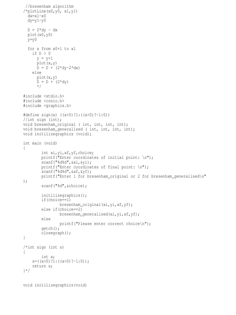Program On Bresenham Line Drawing Algorithm | PDF