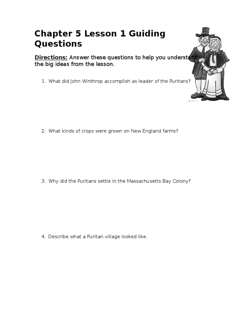 Chapter 5 Lesson 1 Guiding Questions PDF English Diaspora Puritans