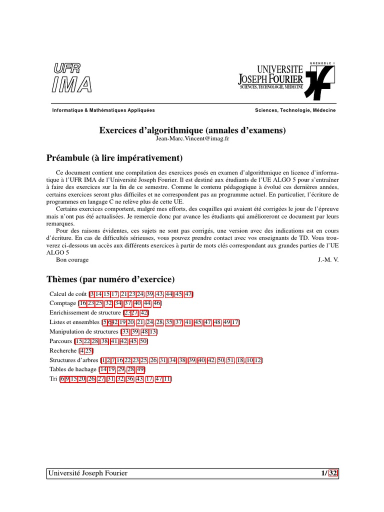 Exercices d'algorithmique UE ALGO 5 | PDF | Informatique théorique ...