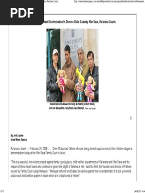 Israel Dads Protest Discrimination in Divorce Child Custody Kfar Sava, Ra'Anana Courts