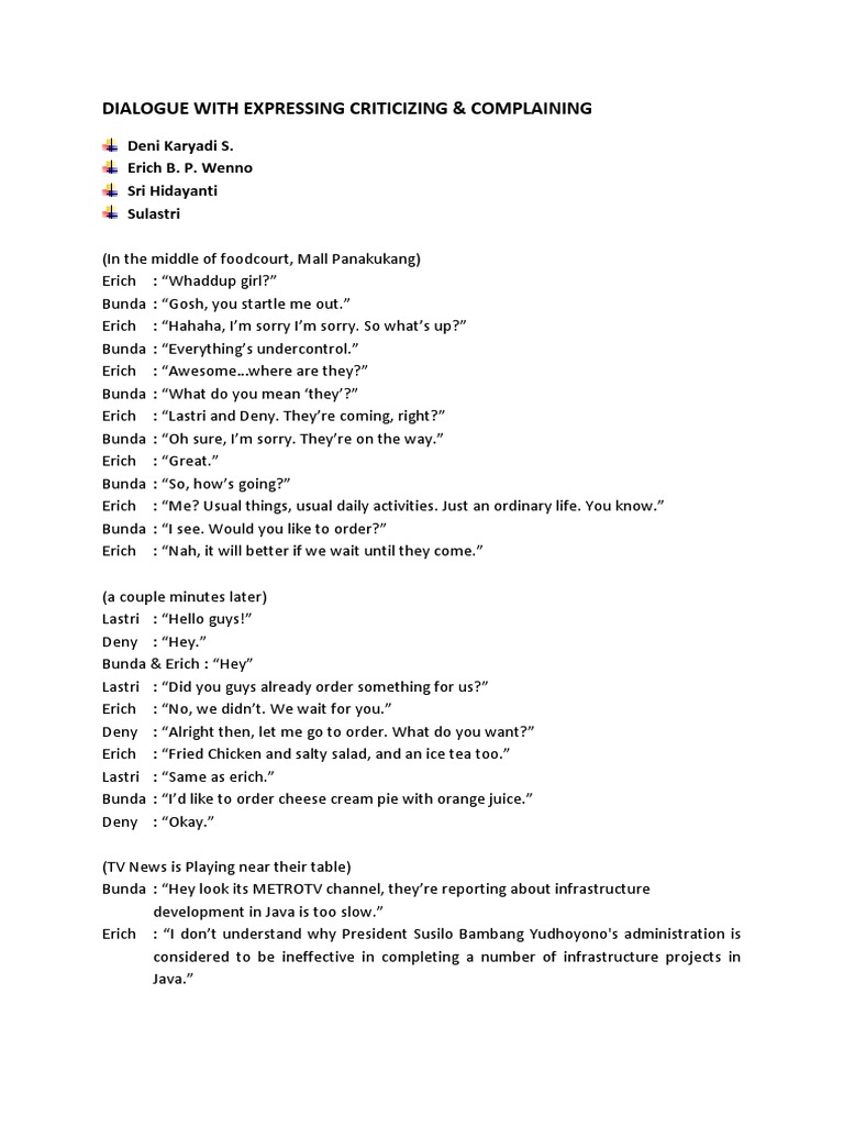 Dialogue Criticizing and Complaining | PDF