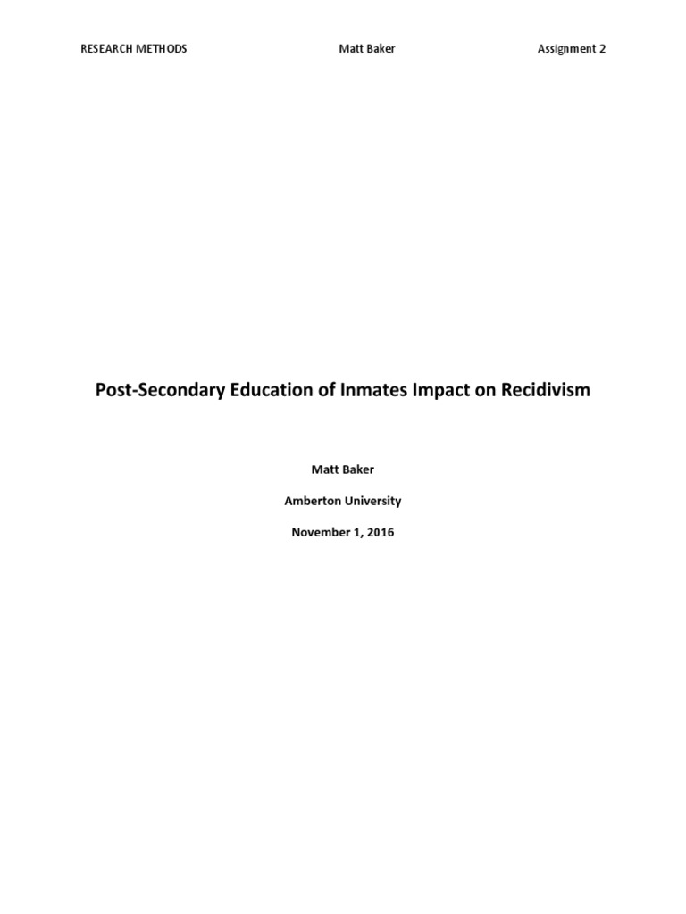The Effects of Post Secondary Education On Recidivism | PDF ...
