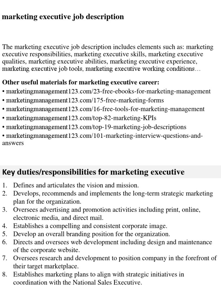Marketing executive: job description