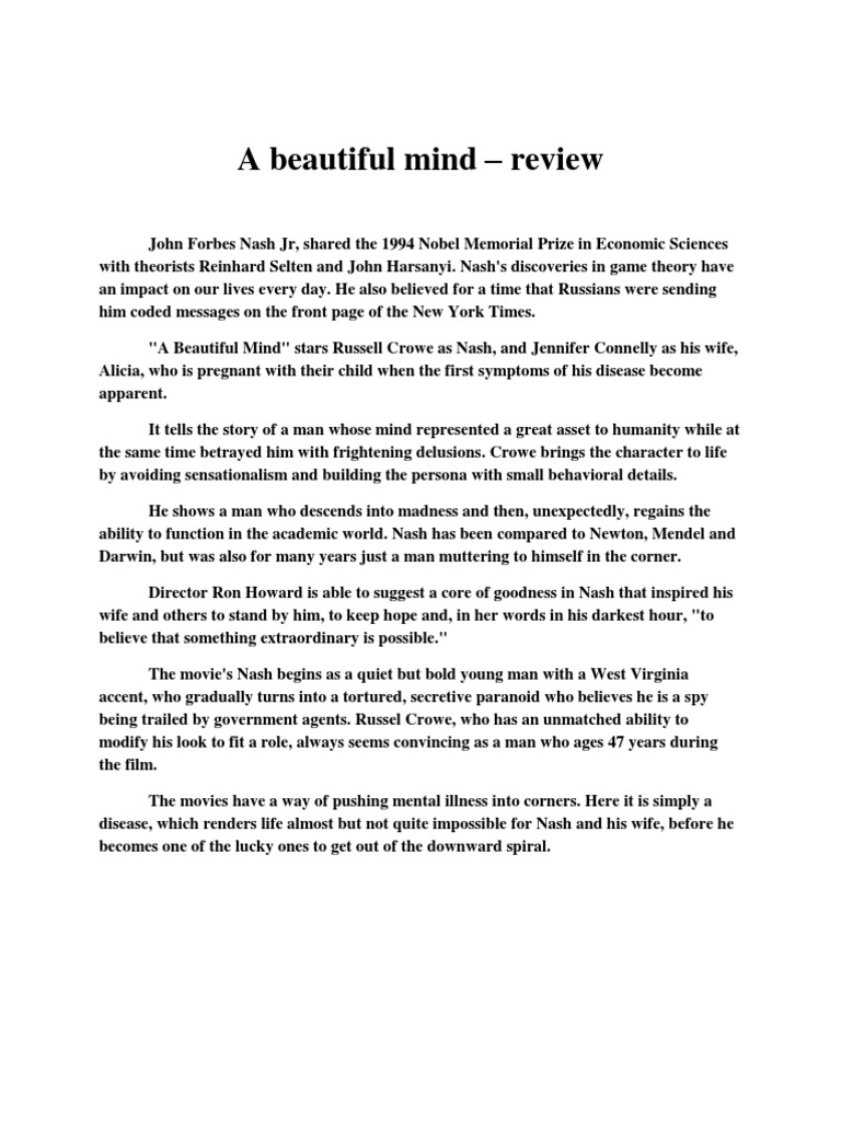 essay about the movie a beautiful mind