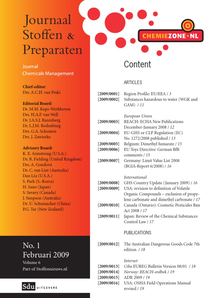 Journaal JSP 2009 | PDF | Chemical Substances | Occupational Safety And  Health