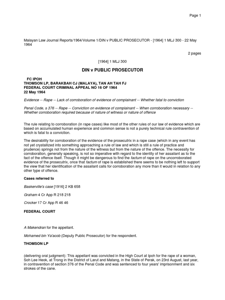DIN v PP: Rape Evidence & Corroboration | PDF | Evidence (Law) | Rape