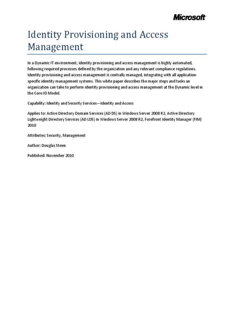 Identity Provisioning and Access Management | PDF | Active Directory ...