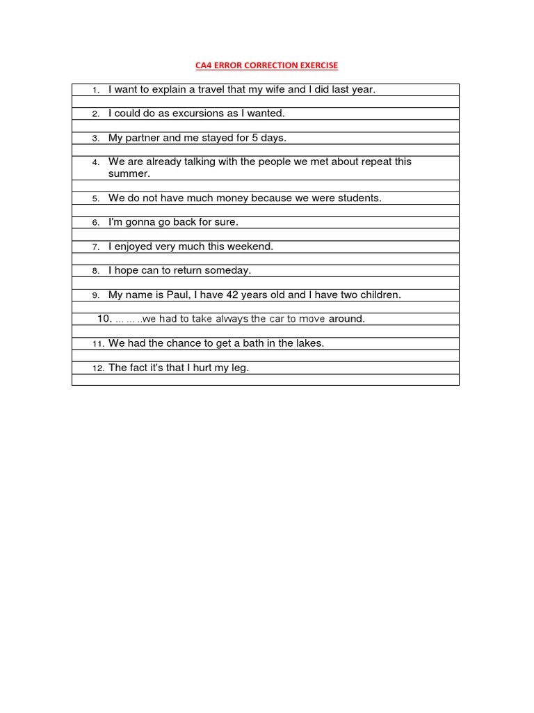Ca4 Error Correction Exercise | PDF
