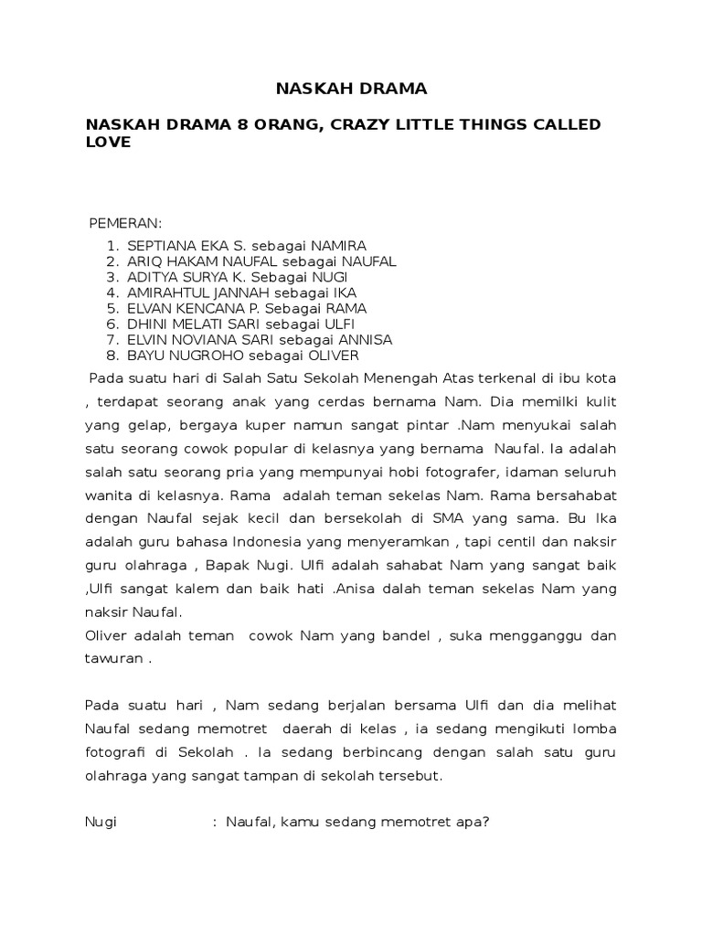 Contoh Naskah Drama Cinta Bertepuk Sebelah Tangan – Berbagai Contoh
