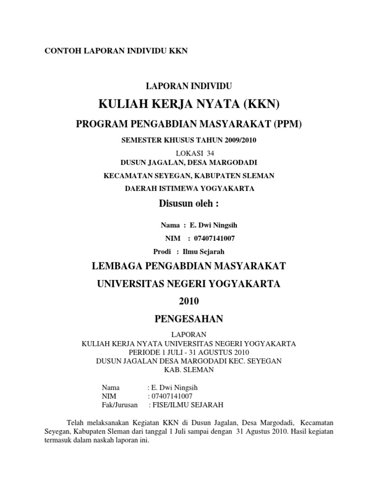 Contoh Laporan Individu Kkn