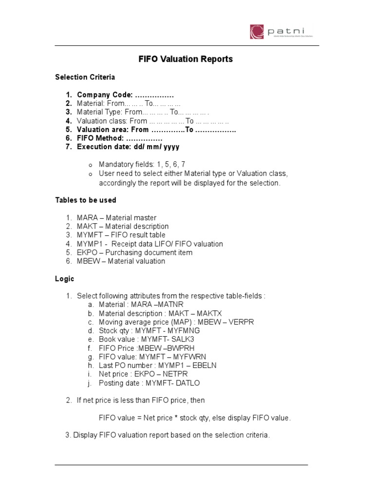 FIFO Valuation Report Criteria | PDF | Business | Computers