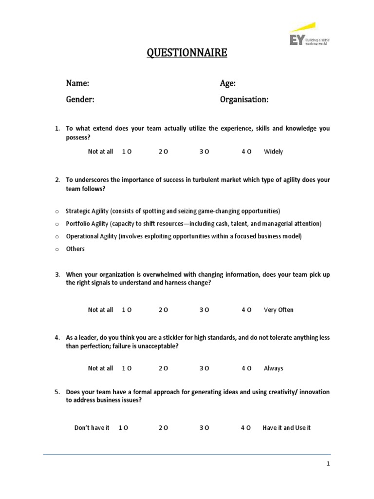 Team Agility and Innovation Questionnaire | PDF | Business