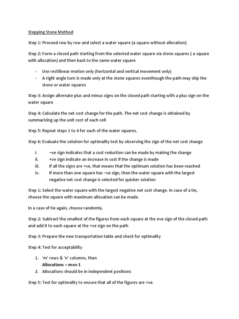 Stepping Stone Method for Optimization | PDF