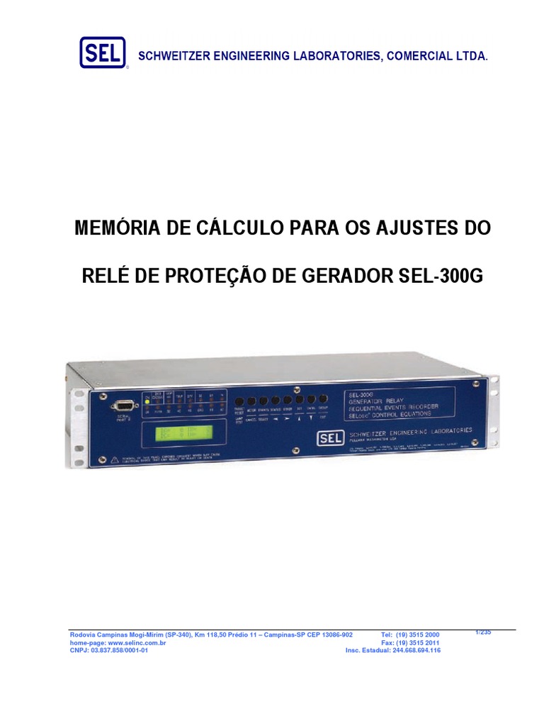 Roteiro de Ajustes Sel 300G PDF Energia elétrica Relé