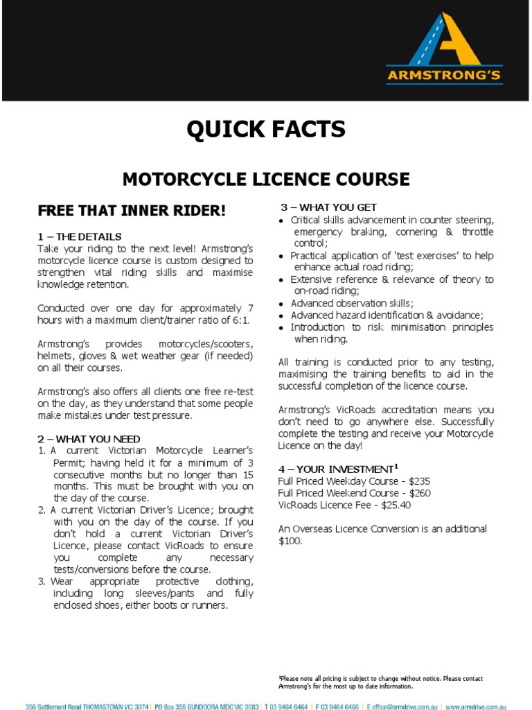 Motorcycle Licence Course Guide | PDF | Identity Document | Business