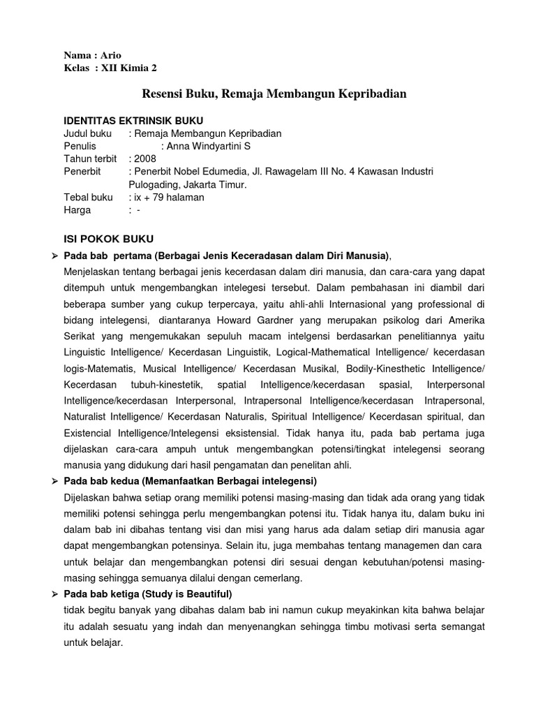 Resensi Buku, Remaja Membangun Kepribadian