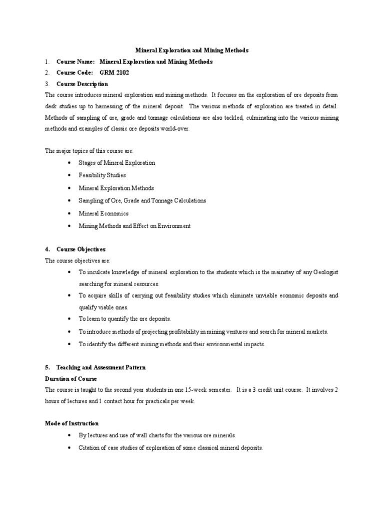 Mineral Exploration and Mining Methods | PDF | Geochemistry | Mining