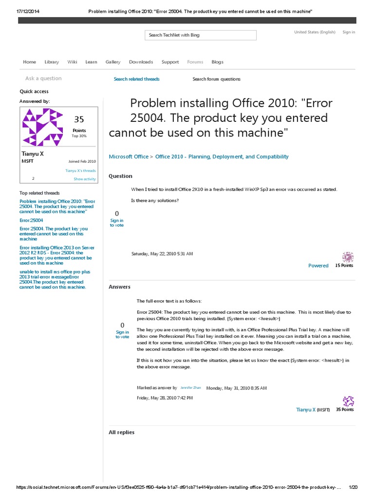Problem Installing Office 2010 Error 25004 | PDF | Microsoft Office ...