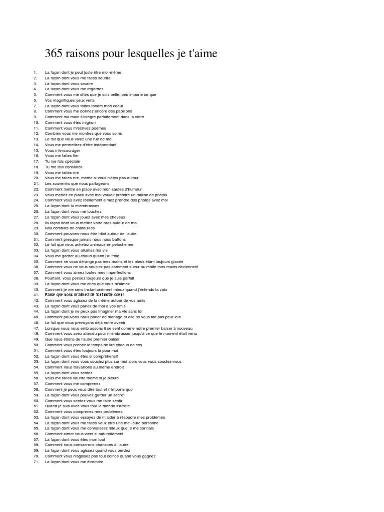 365 Raisons Pourquoi Je T Aime