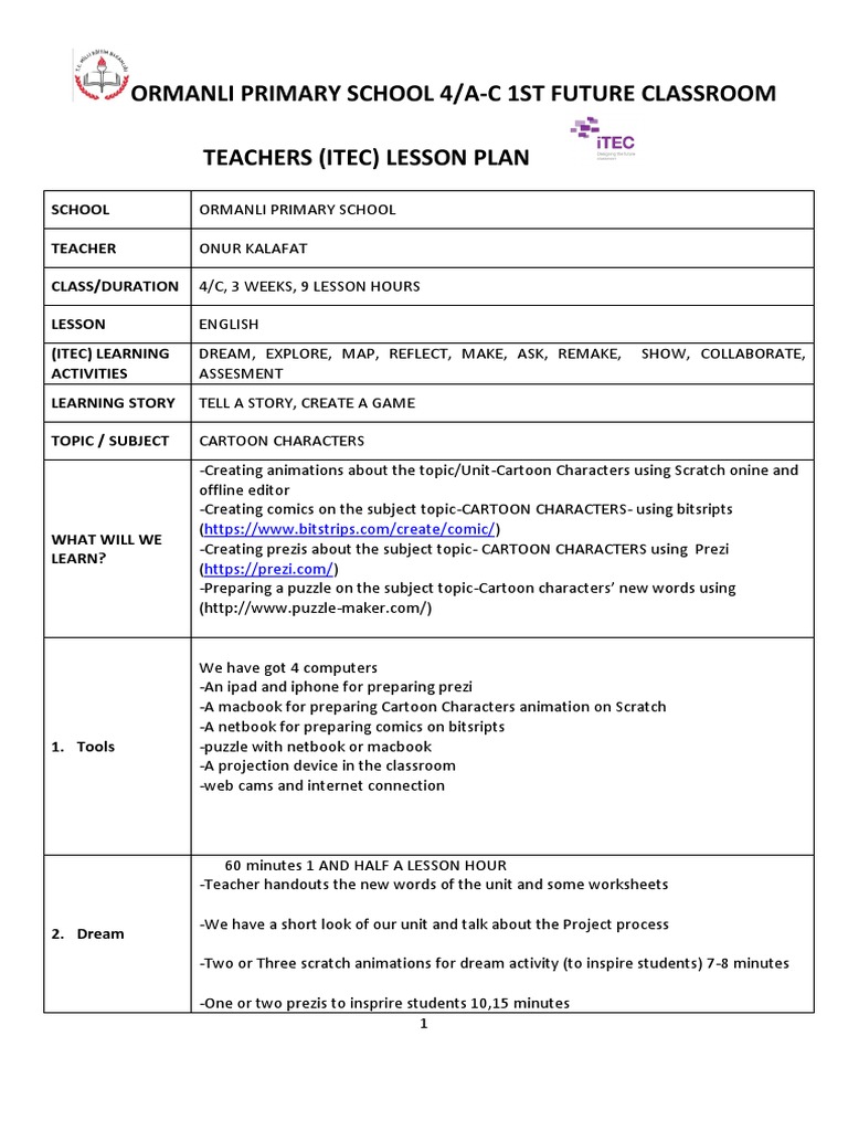 Cartoon Character Animation Lesson Plan | PDF | Educational Assessment ...