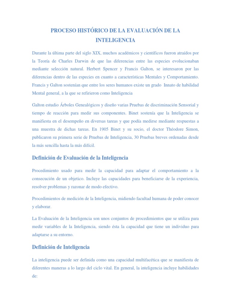 Historia y Teorías de la Evaluación de la Inteligencia | PDF | Análisis ...