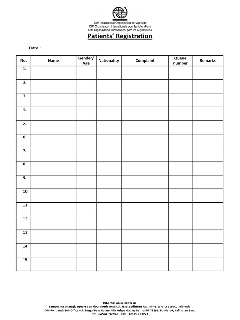 IOM Indonesia Patient Registration Form | PDF