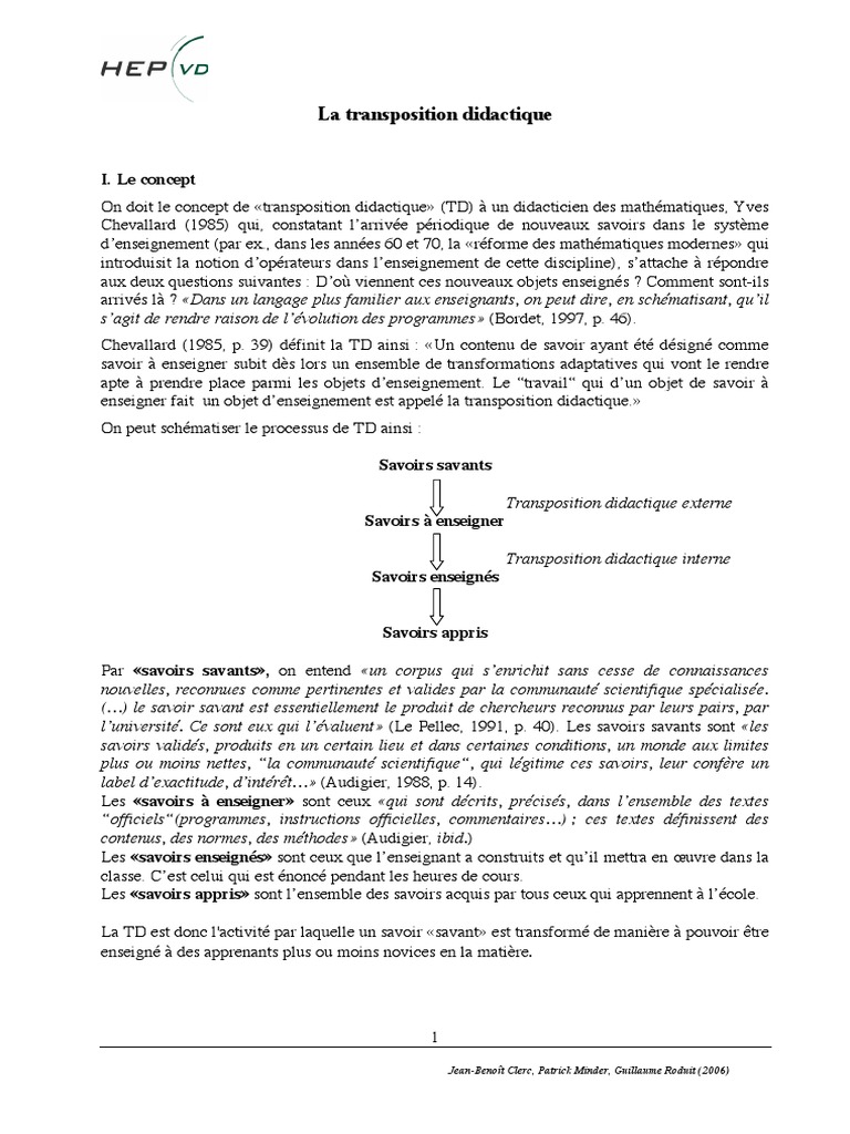 Transposition didactique : concepts clés | PDF | Science | la communication