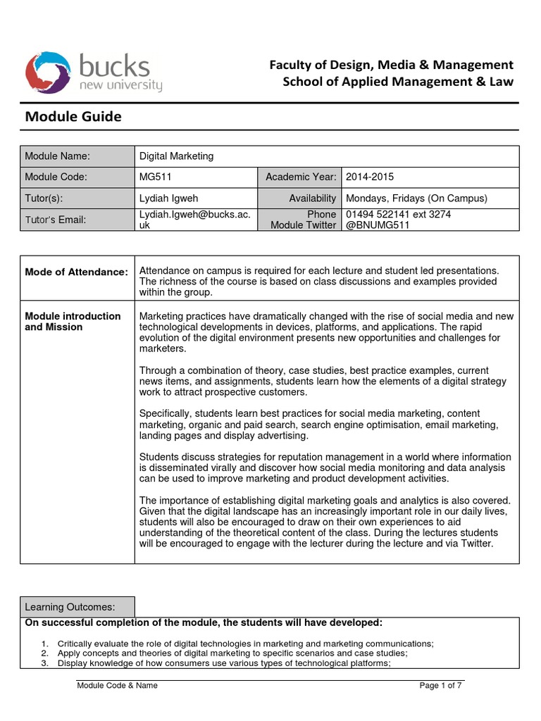 Digital Marketing Module Overview | PDF | Digital Marketing | Social Media