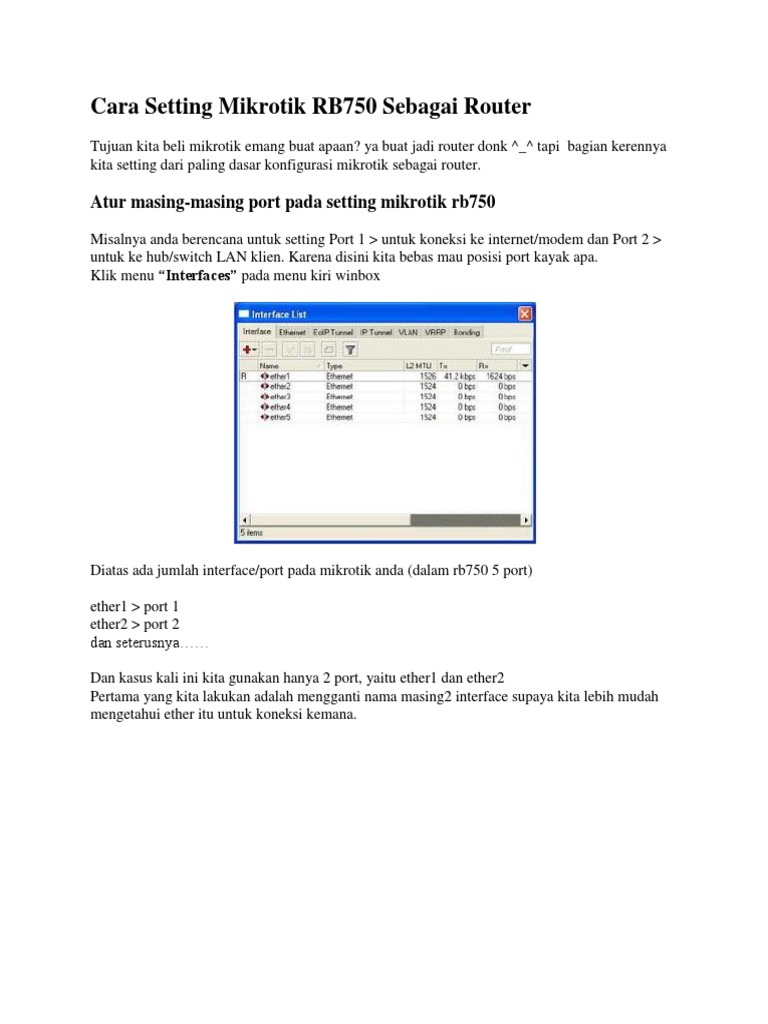 Cara Setting Mikrotik RB750 Sebagai Router | PDF | Pengelolaan Keuangan ...