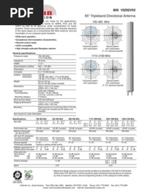 Kathrein 65° Tripleband Antenna Specs | PDF | Antenna (Radio