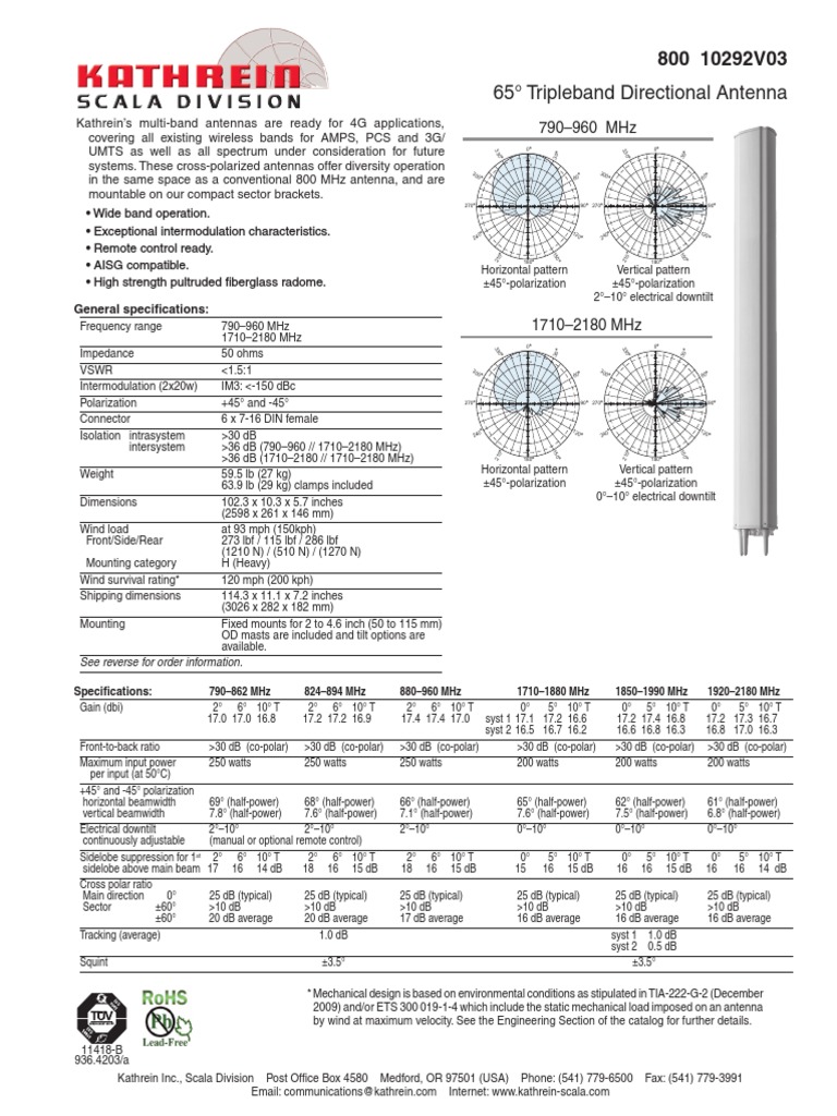 kathrein 80010292 v 03 antenna datasheet Antenna (Radio