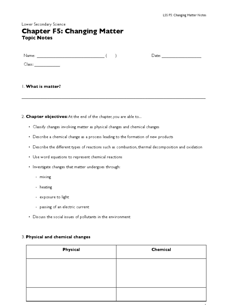 Chapter F5: Changing Matter: Topic Notes | PDF | Chemical Substances ...