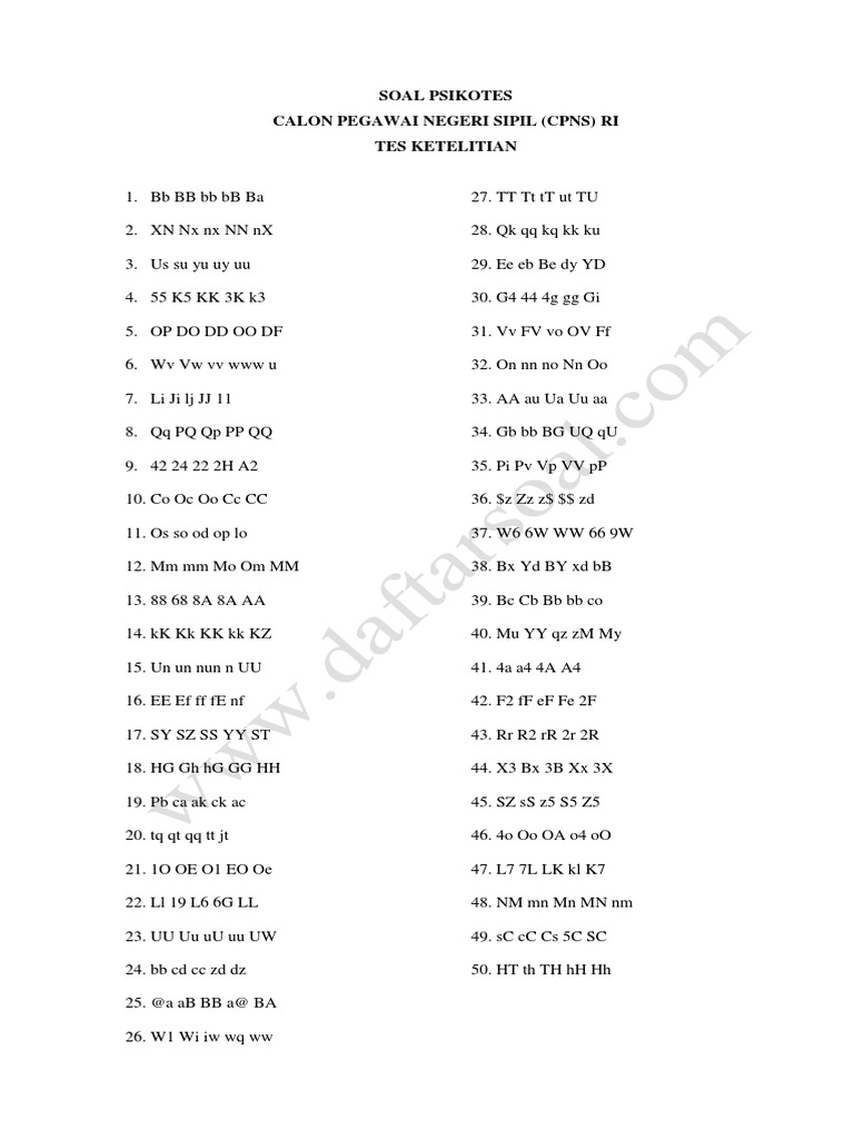 Soal Psikotes Tes Ketelitian