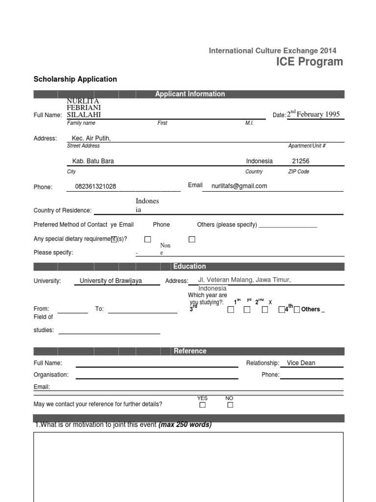 ICE 2014 Scholarship Application Form | PDF | Wellness