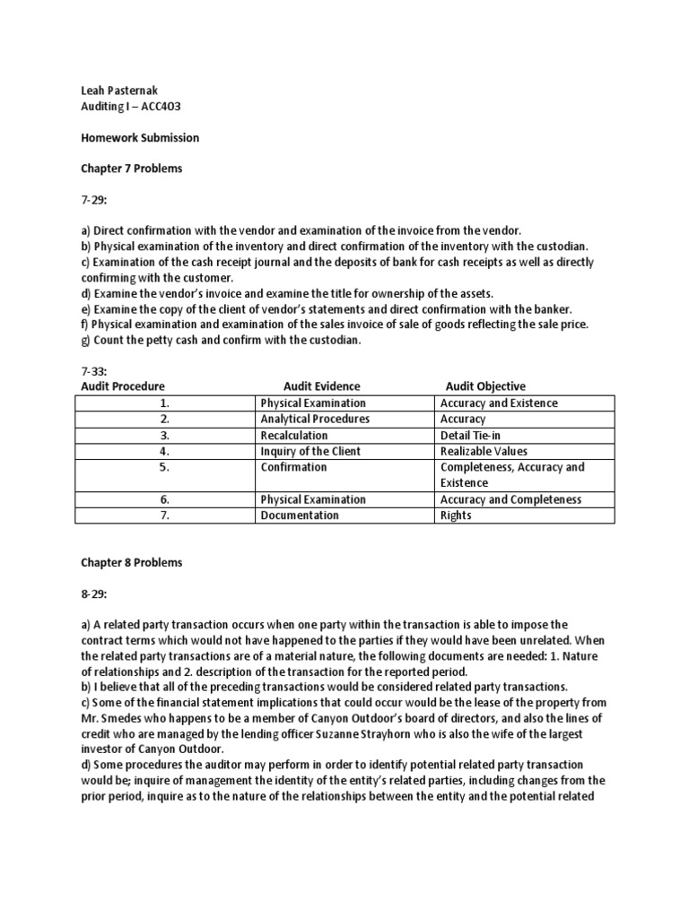 Auditing Homework: Chapter 7 & 8 Problems | PDF | Audit | Receipt