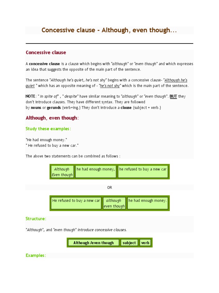 Concessive Clause PDF Clause Verb