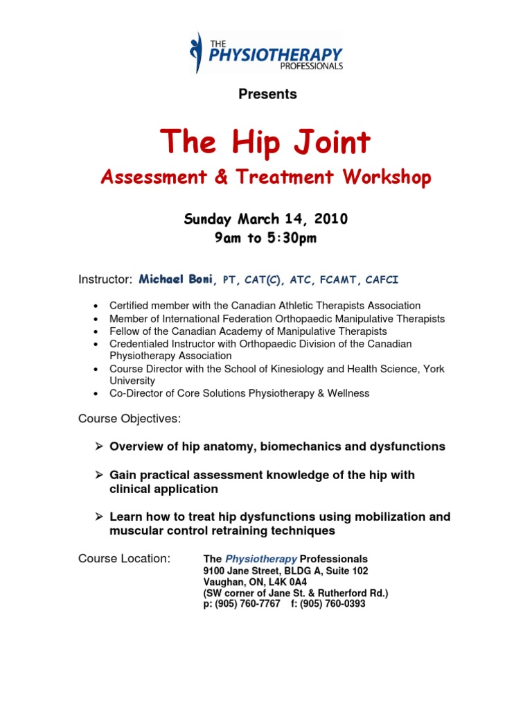 Hip Joint Assessment Workshop 2010 | PDF | Physical Therapy | Medicine