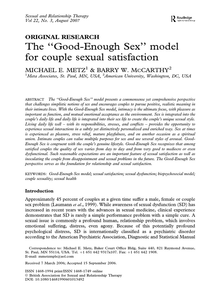 The Good Enough Sex Model For Couple Sexual Satisfaction Pdf Human Sexual Activity 